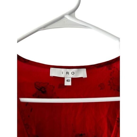 IRO Red Sleeveless Floral Asymmetrical Midi Dress Women's EU Size 40 US size 8 - Picture 4 of 12